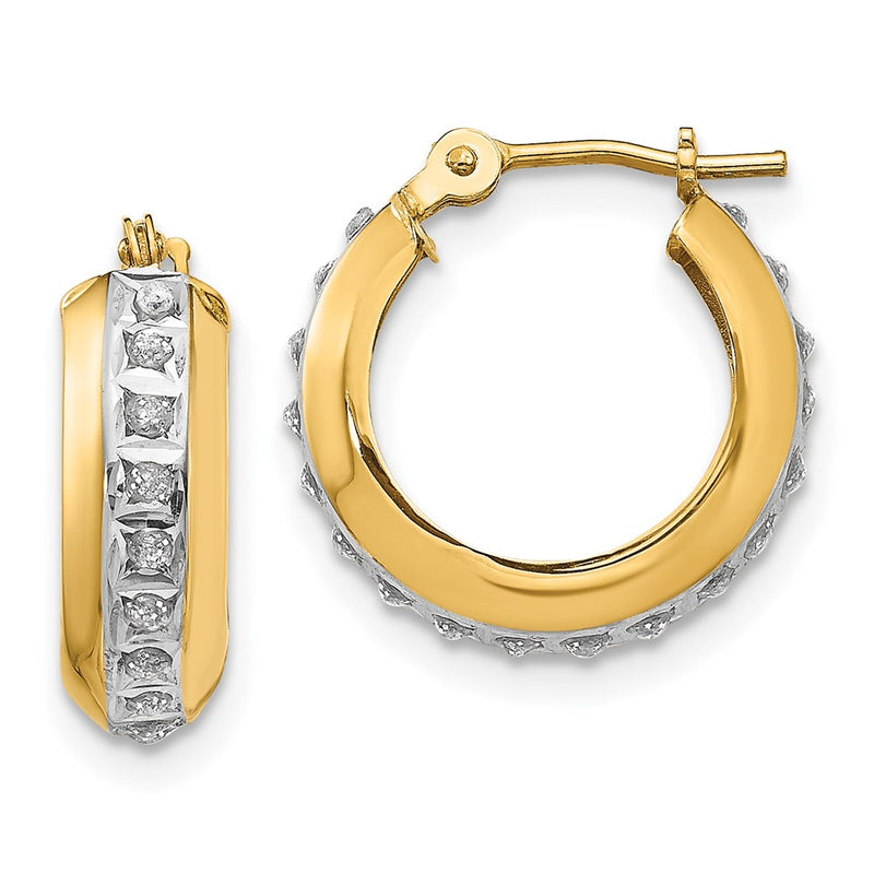 14kDiamond Fascination Round Huggy Hinged Hoop Earrings-DF133