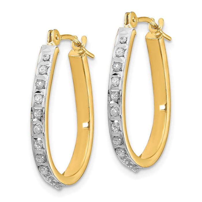 14k Yellow & Rhodium Diamond Fascination Oval Hinged Hoop Earrings-DF146
