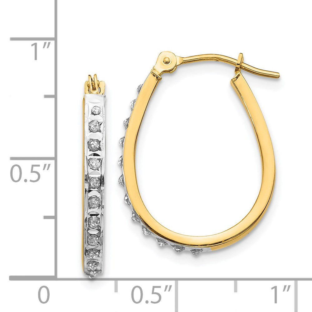 14k Yellow & Rhodium Diamond Fascination Oval Hinged Hoop Earrings-DF146