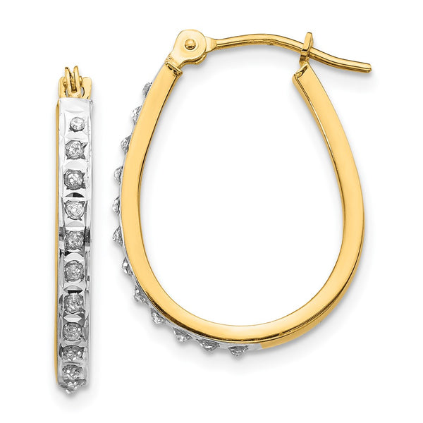 14k Yellow & Rhodium Diamond Fascination Oval Hinged Hoop Earrings-DF146