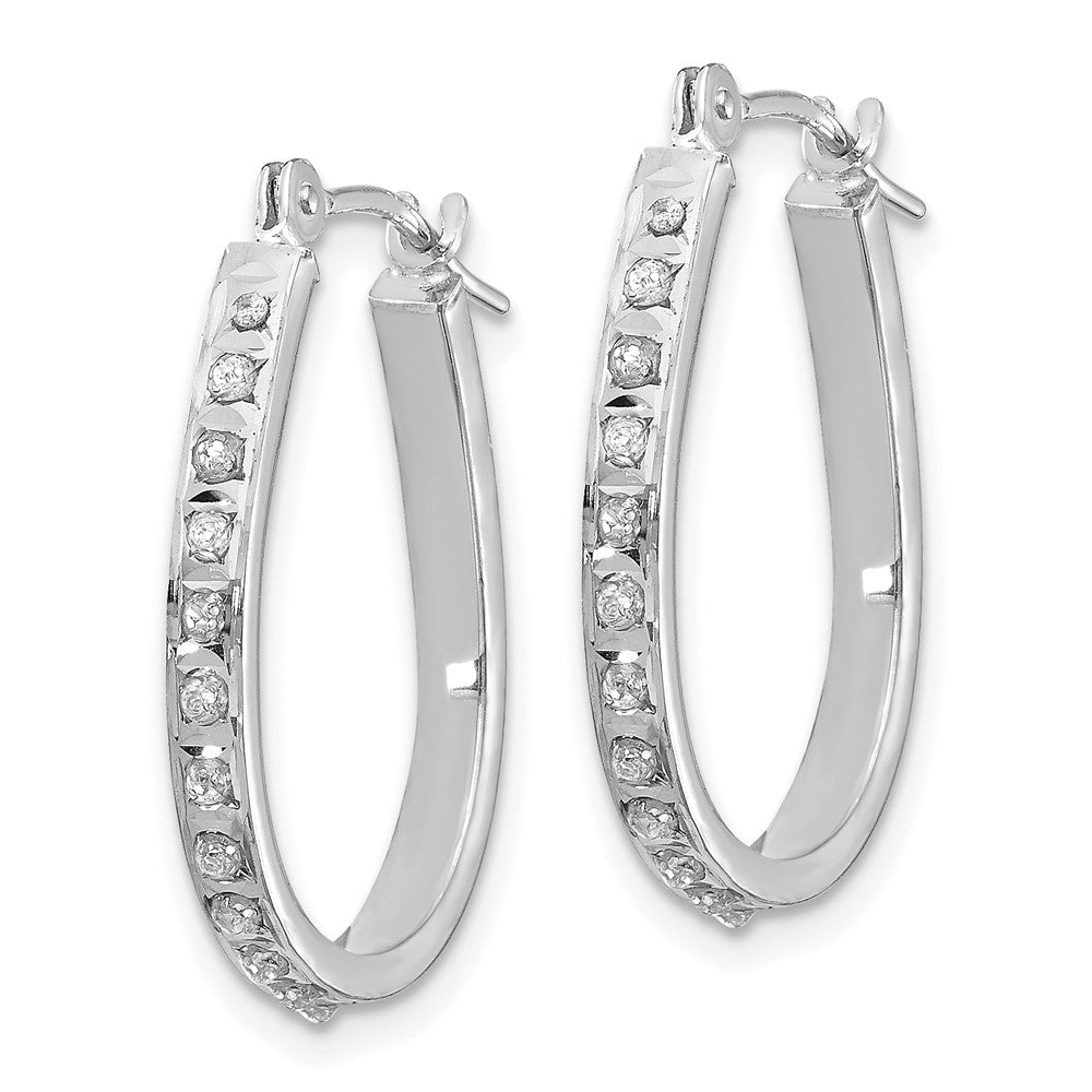 14k White Diamond Fascination Oval Hinged Hoop Earrings-DF148