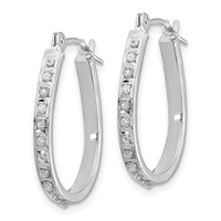 14k White Diamond Fascination Oval Hinged Hoop Earrings-DF148