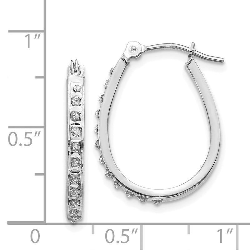 14k White Diamond Fascination Oval Hinged Hoop Earrings-DF148