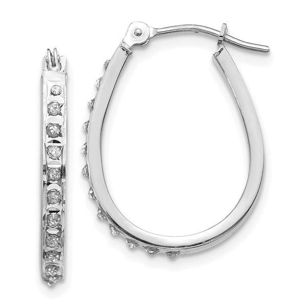 14k White Diamond Fascination Oval Hinged Hoop Earrings-DF148
