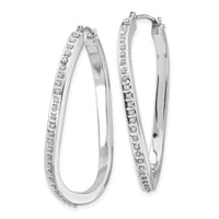 14k White Gold Diamond Fascination Oval Twist Hinged Hoop Earrings-DF151