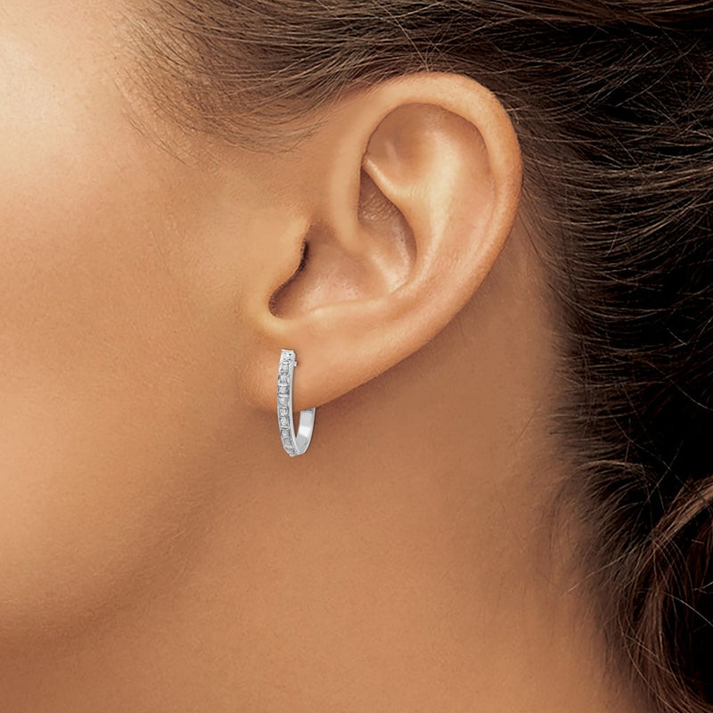 14k White Gold Diamond Fascination Hoop Earrings-DF160