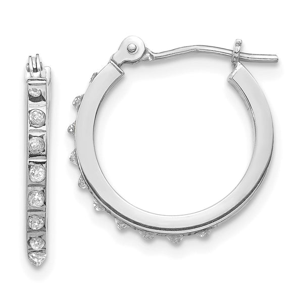 14k White Gold Diamond Fascination Hinged Hoop Earrings-DF176