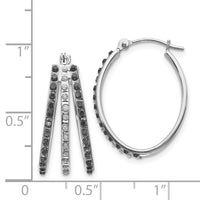 14k WG Diamond Fascination Black & W Diamond Triple Oval Hinged Hoop Ear-DF222