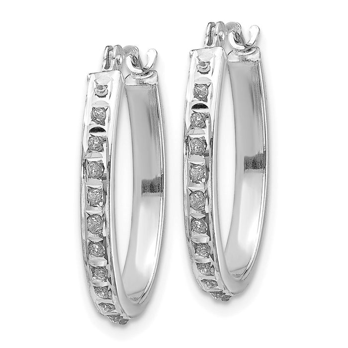 14k White Gold Diamond Fascination Oval Hinged Hoop Earrings-DF235