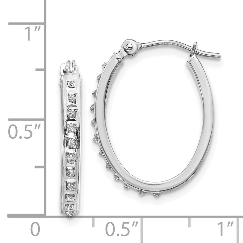 14k White Gold Diamond Fascination Oval Hinged Hoop Earrings-DF235