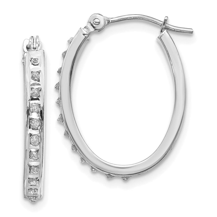 14k White Gold Diamond Fascination Oval Hinged Hoop Earrings-DF235