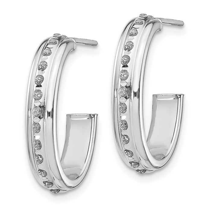 14k White Gold Diamond Fascination Post J Hoop Earrings-DF244