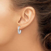 14k White Gold Diamond Fascination Post J Hoop Earrings-DF244
