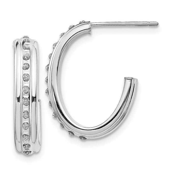 14k White Gold Diamond Fascination Post J Hoop Earrings-DF244