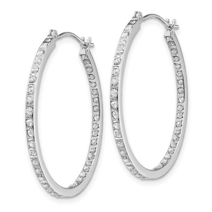 14k White Gold Diamond Fascination Round Hinged Hoop Earrings-DF249