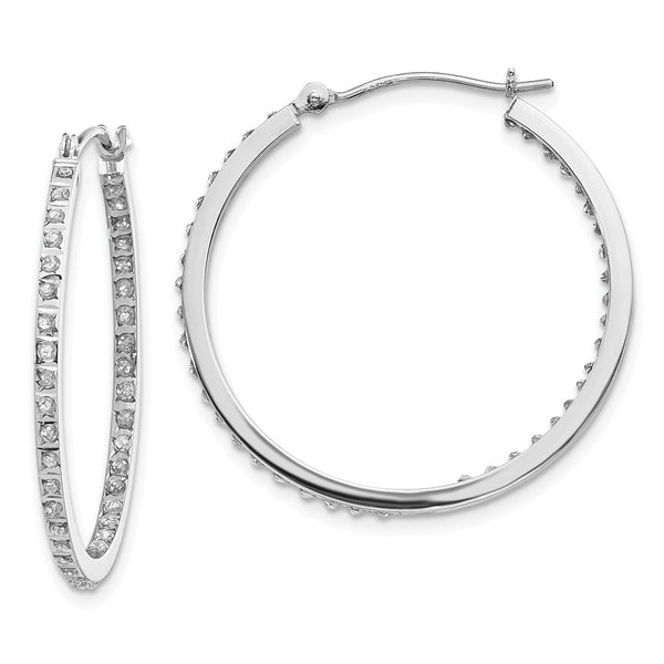 14k White Gold Diamond Fascination Round Hinged Hoop Earrings-DF249