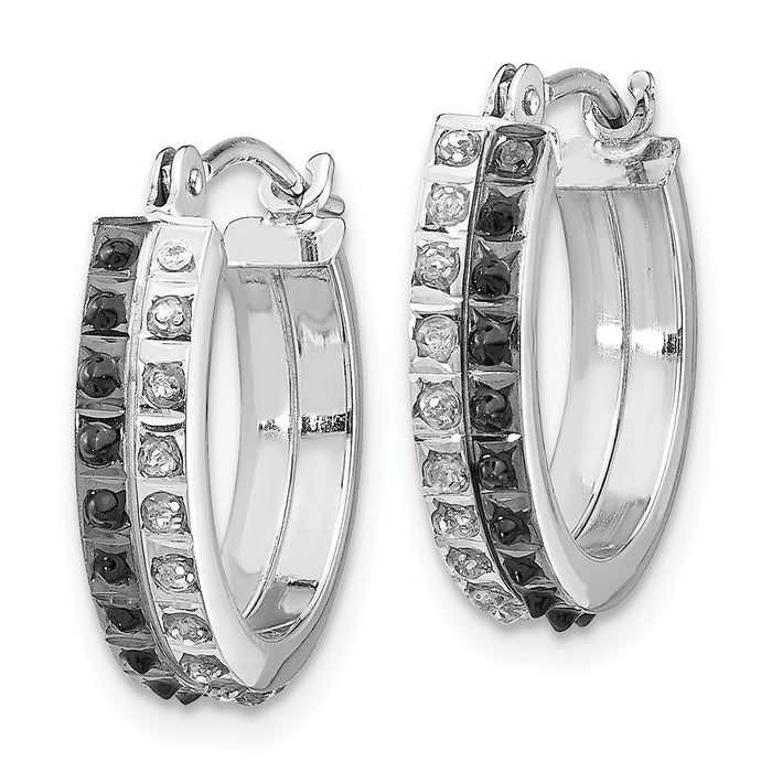 14k White Gold Diamond Fascination B & W Diamond Round Hinged Hoop Earrings-DF253