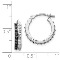 14k White Gold Diamond Fascination B & W Diamond Round Hinged Hoop Earrings-DF253