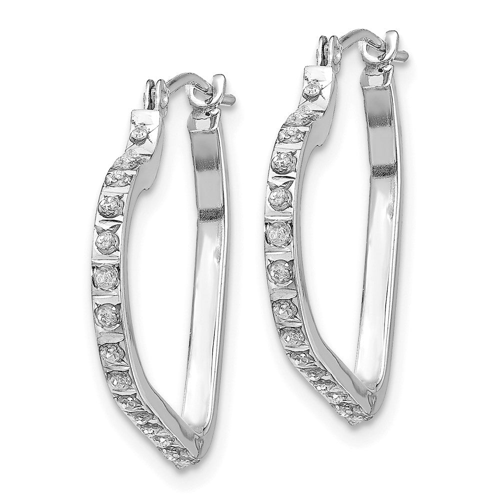 14k White Gold Diamond Fascination Heart Hoop Earrings-DF259