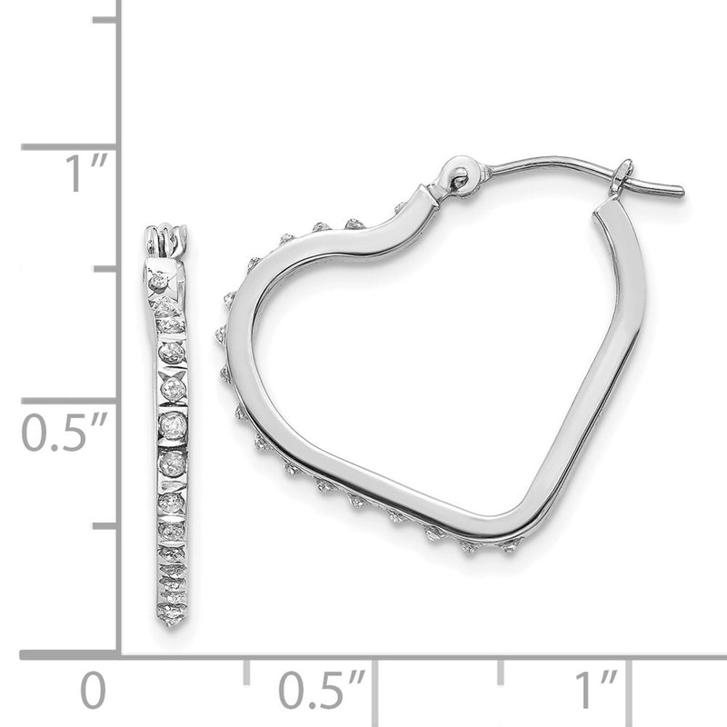 14k White Gold Diamond Fascination Heart Hoop Earrings-DF259