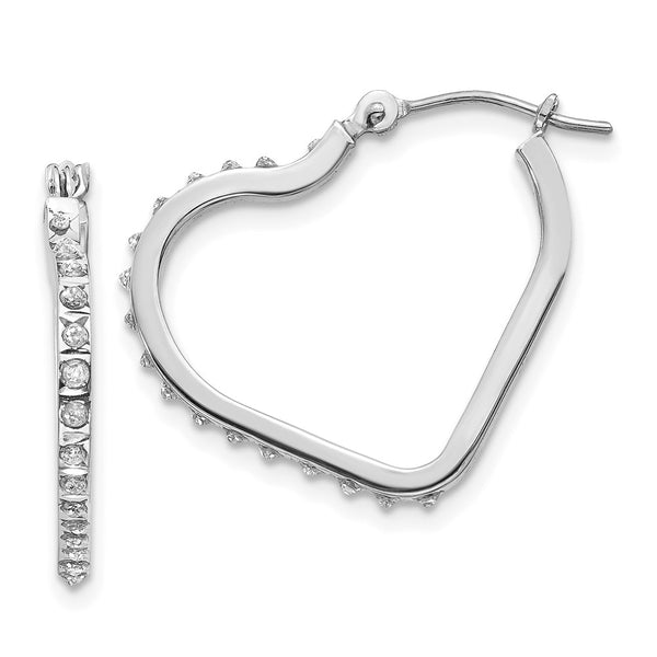 14k White Gold Diamond Fascination Heart Hoop Earrings-DF259