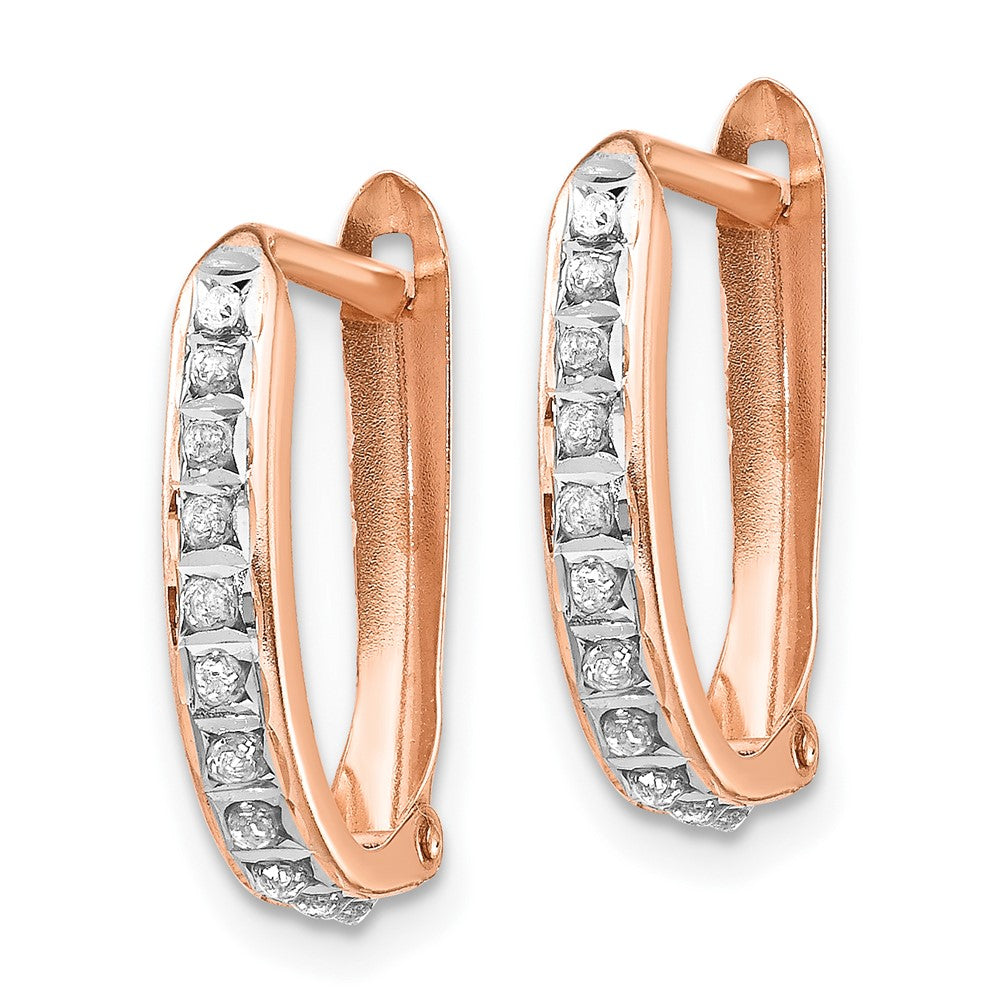 14k Rose Gold Diamond Fascination Oval Hinged Hoop Earrings-DF277