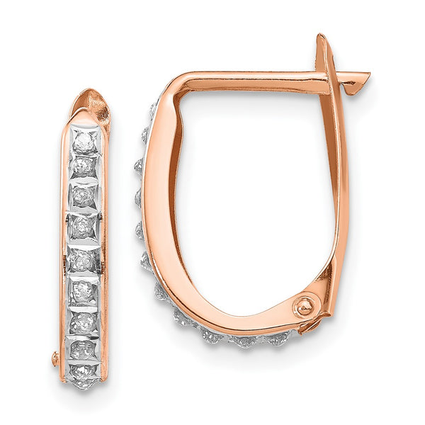 14k Rose Gold Diamond Fascination Oval Hinged Hoop Earrings-DF277