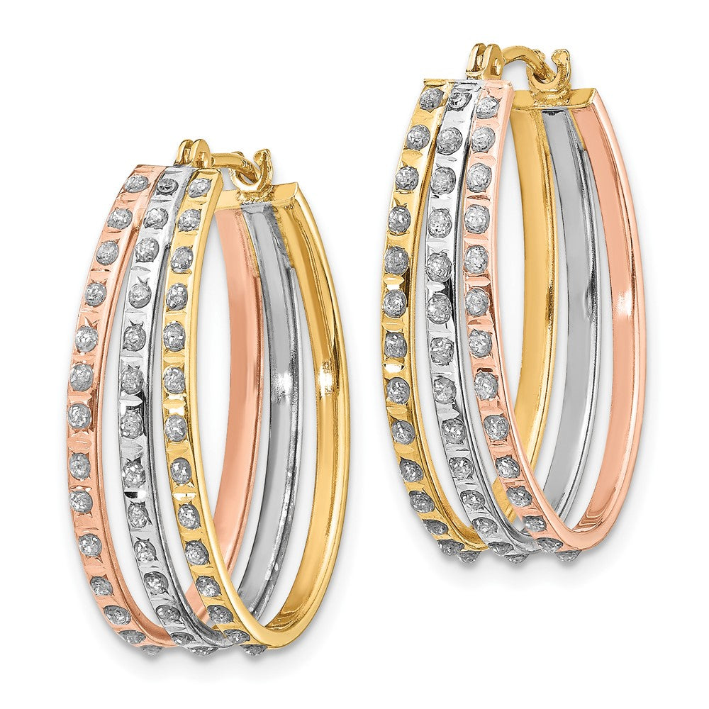 14k Tri-Color Diamond Fascination Three Oval Hoop Earrings-DF287