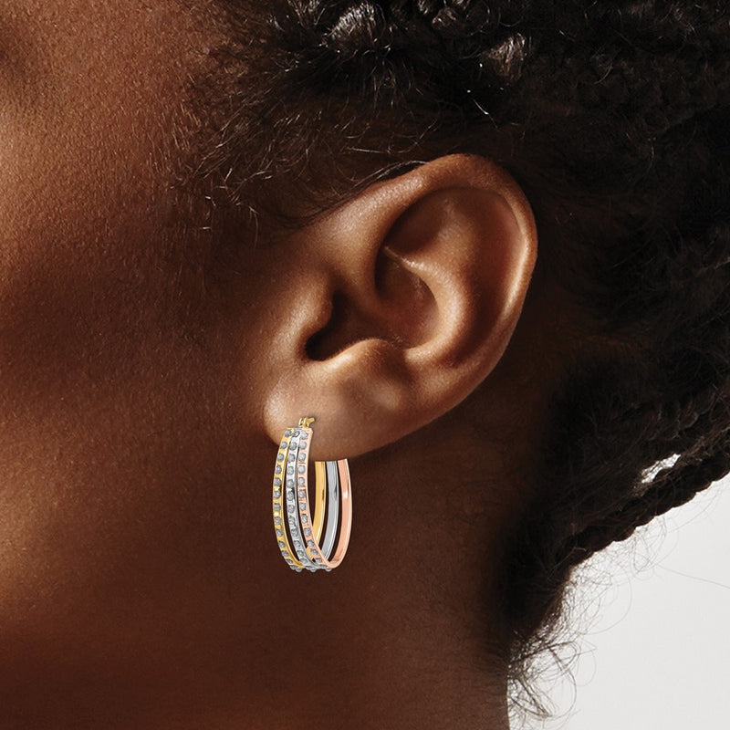 14k Tri-Color Diamond Fascination Three Oval Hoop Earrings-DF287