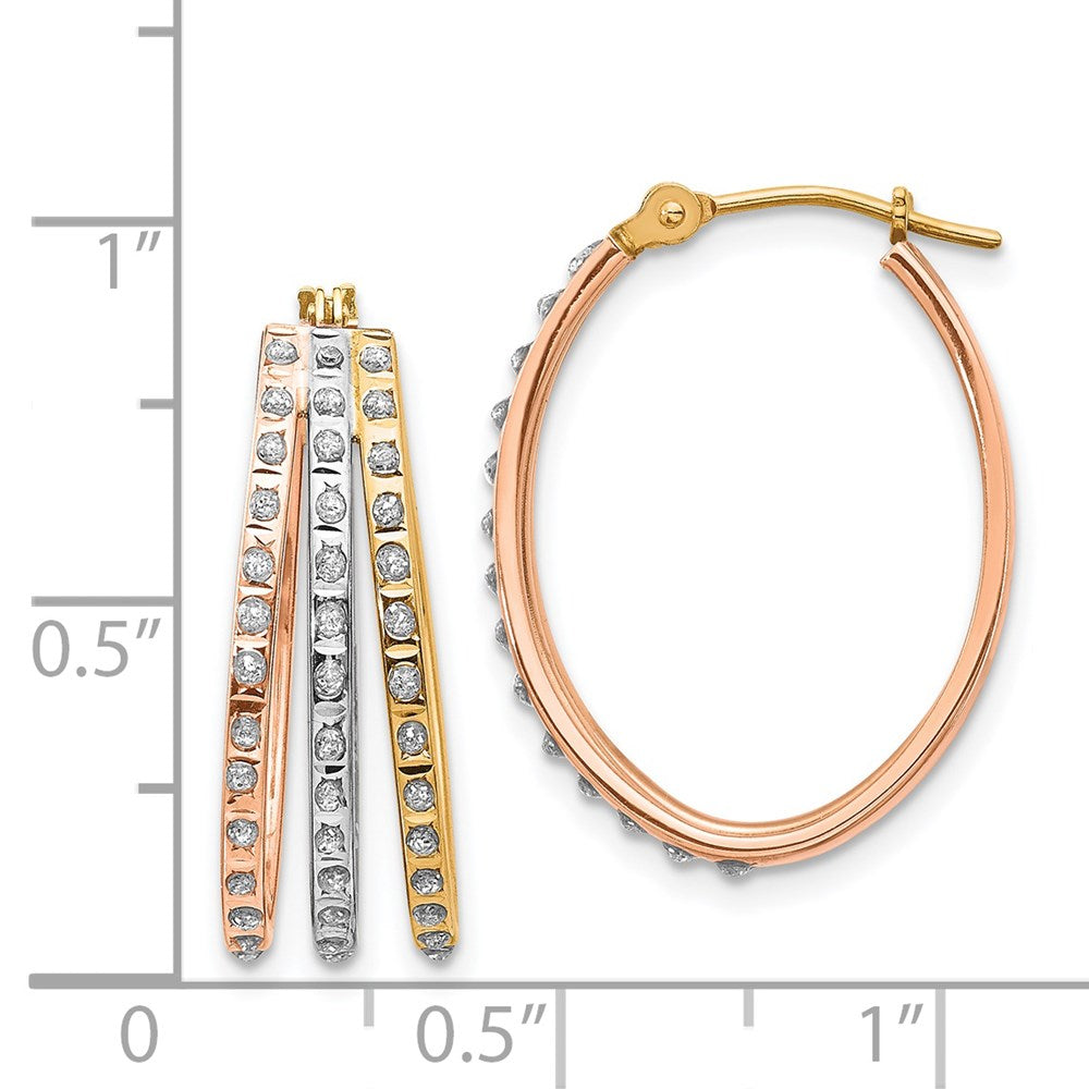 14k Tri-Color Diamond Fascination Three Oval Hoop Earrings-DF287