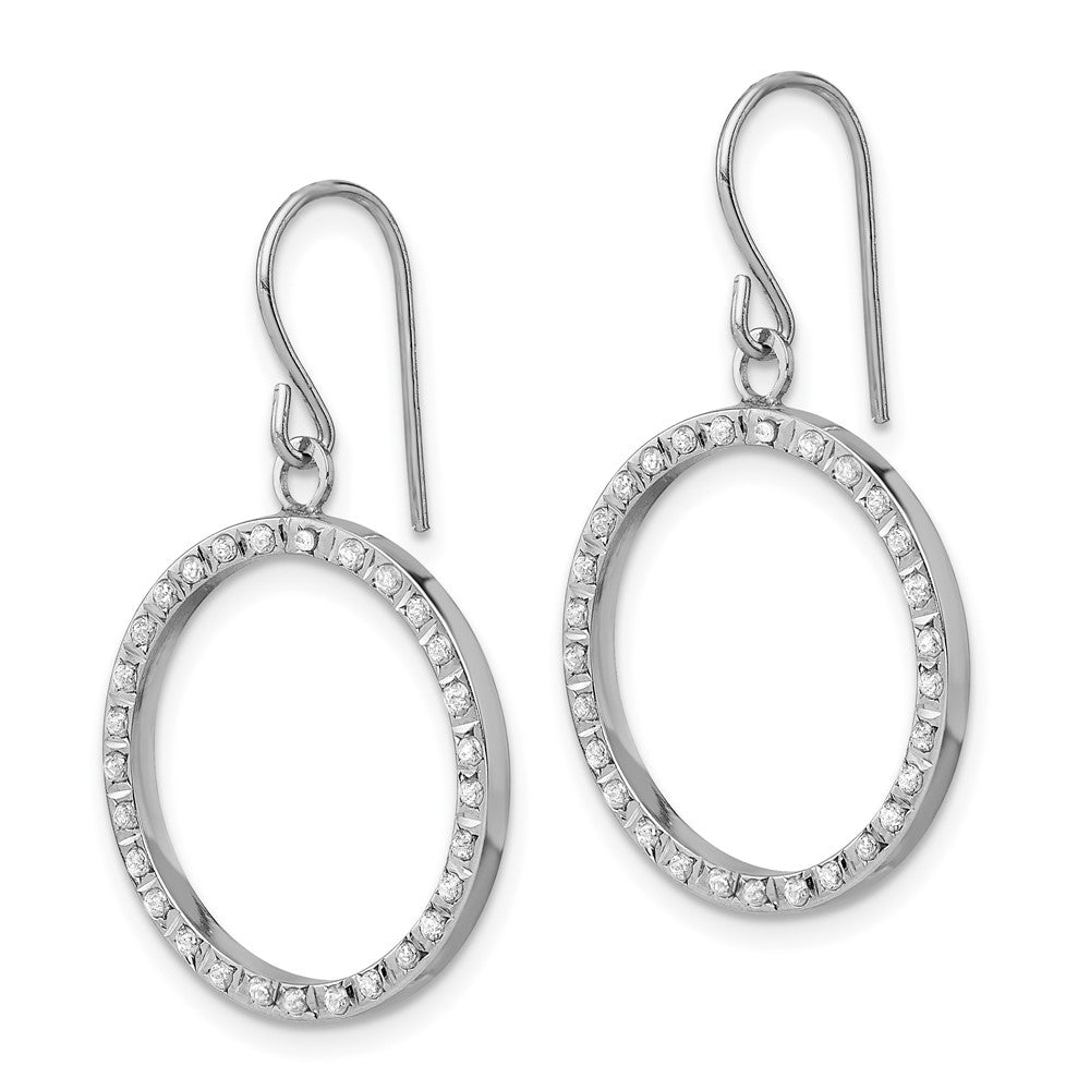 14K White Gold Diamond Fascination Open Dangle Hoop Earrings-DF321