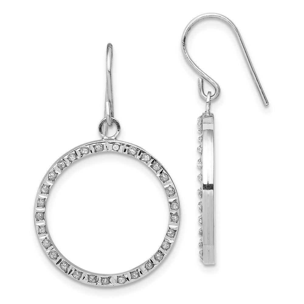 14K White Gold Diamond Fascination Open Dangle Hoop Earrings-DF321