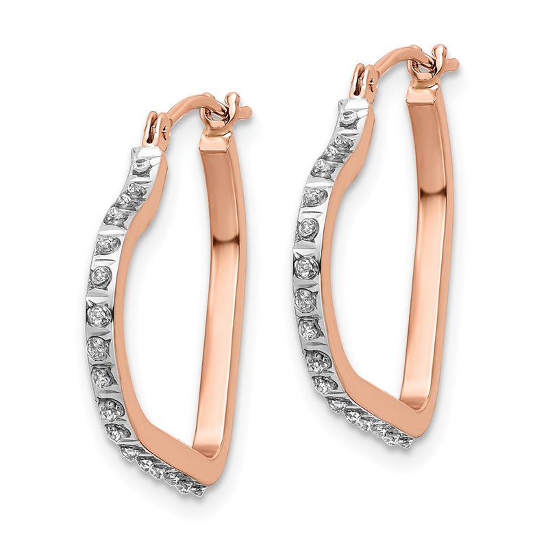 14k Rose Gold Diamond Fascination Heart Hoop Earrings-DF339