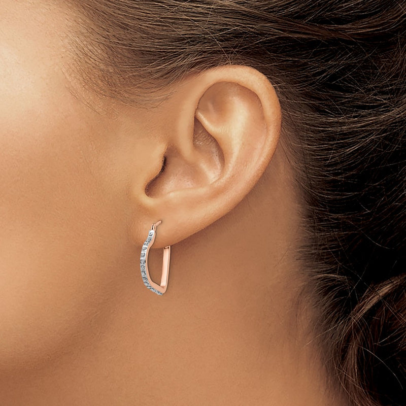 14k Rose Gold Diamond Fascination Heart Hoop Earrings-DF339