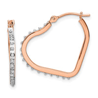 14k Rose Gold Diamond Fascination Heart Hoop Earrings-DF339