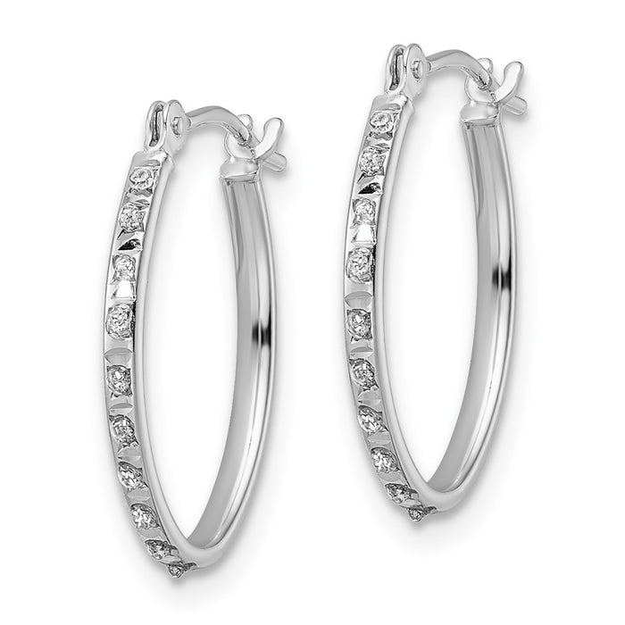 14k White Gold Diamond Fascination Oval Hoop Earrings-DF341