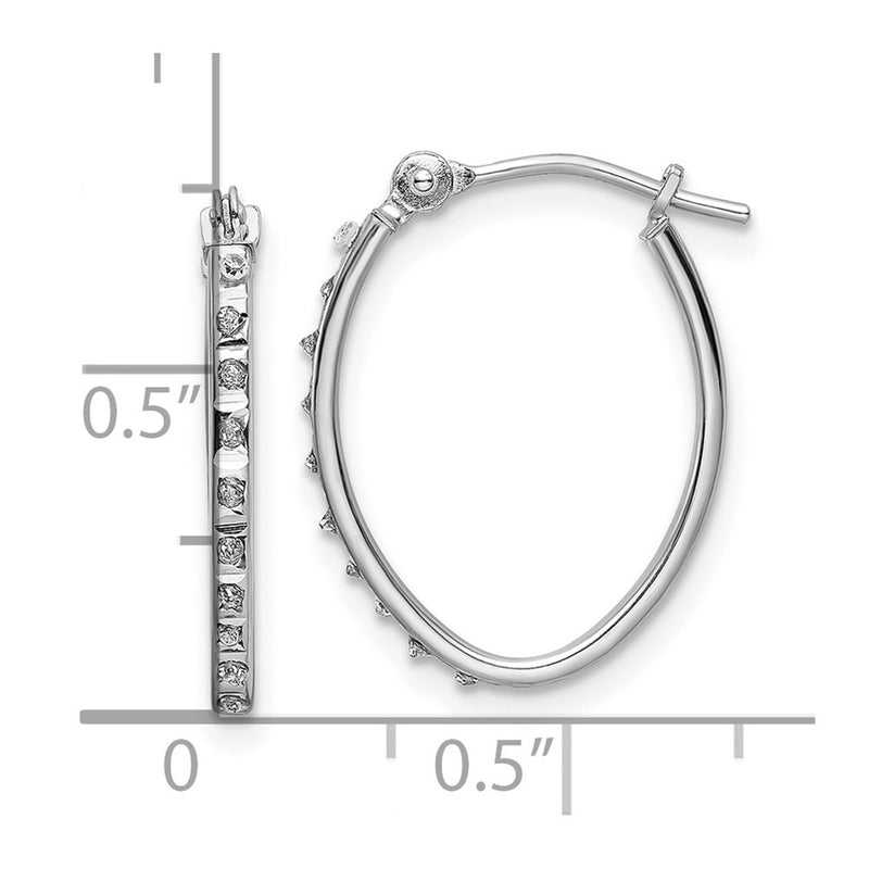 14k White Gold Diamond Fascination Oval Hoop Earrings-DF341