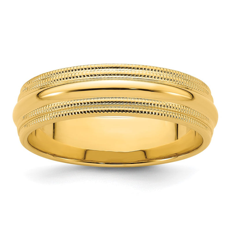 14k Yellow Gold 6mm Double Milgrain Comfort Fit Wedding Band-DMC060