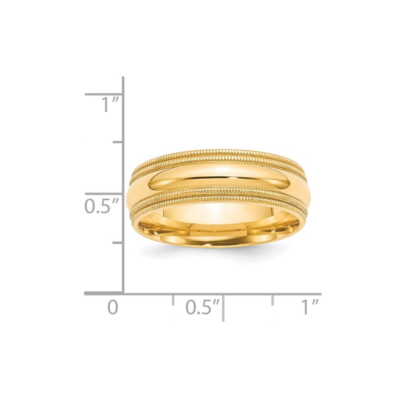 14k Yellow Gold 7mm Double Milgrain Comfort Fit Wedding Band-DMC070