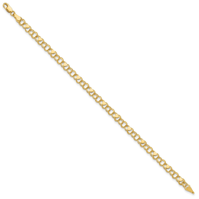14k Double Link Heart Charm Bracelet-DO499-7
