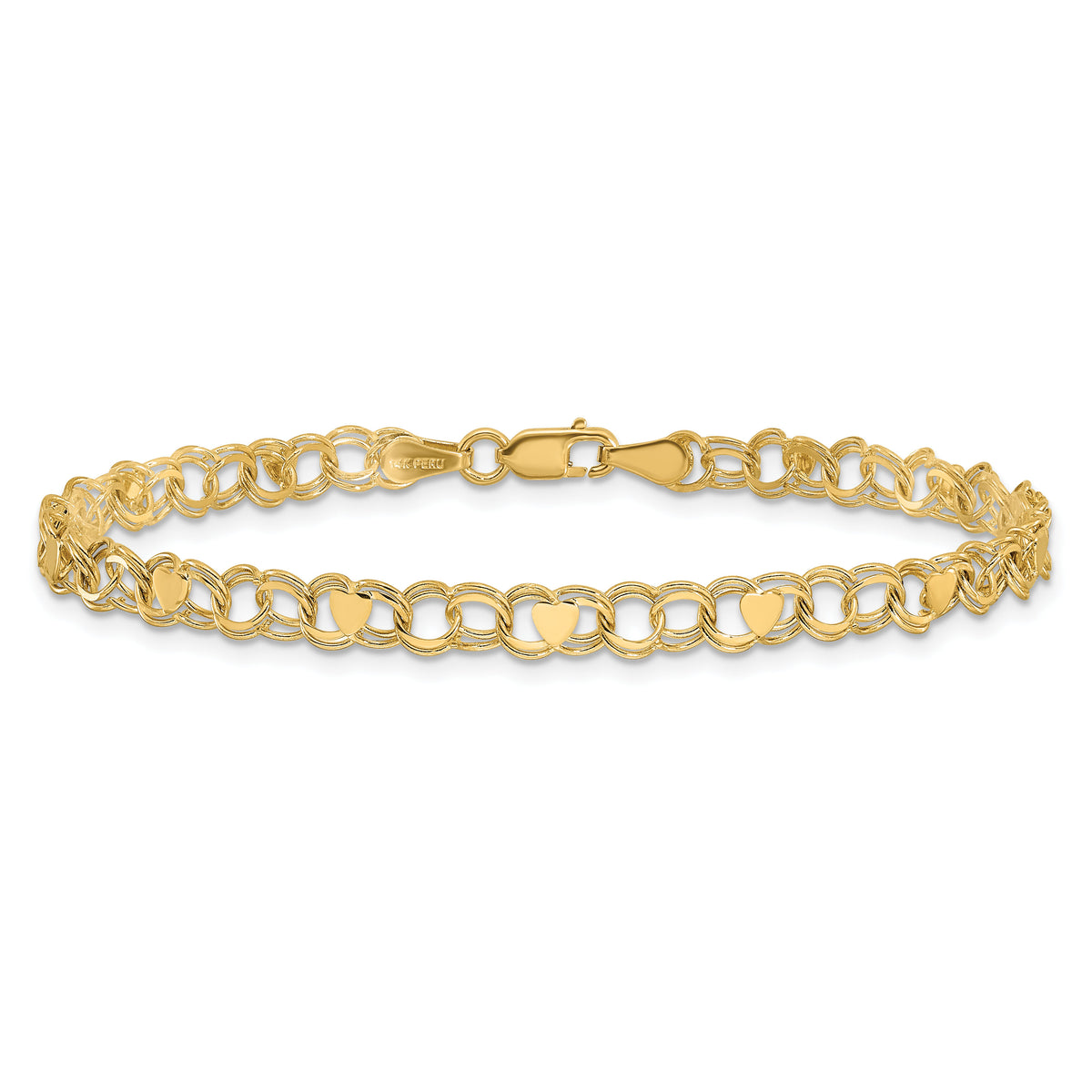 14k Double Link with Hearts Charm Bracelet-DO499-8