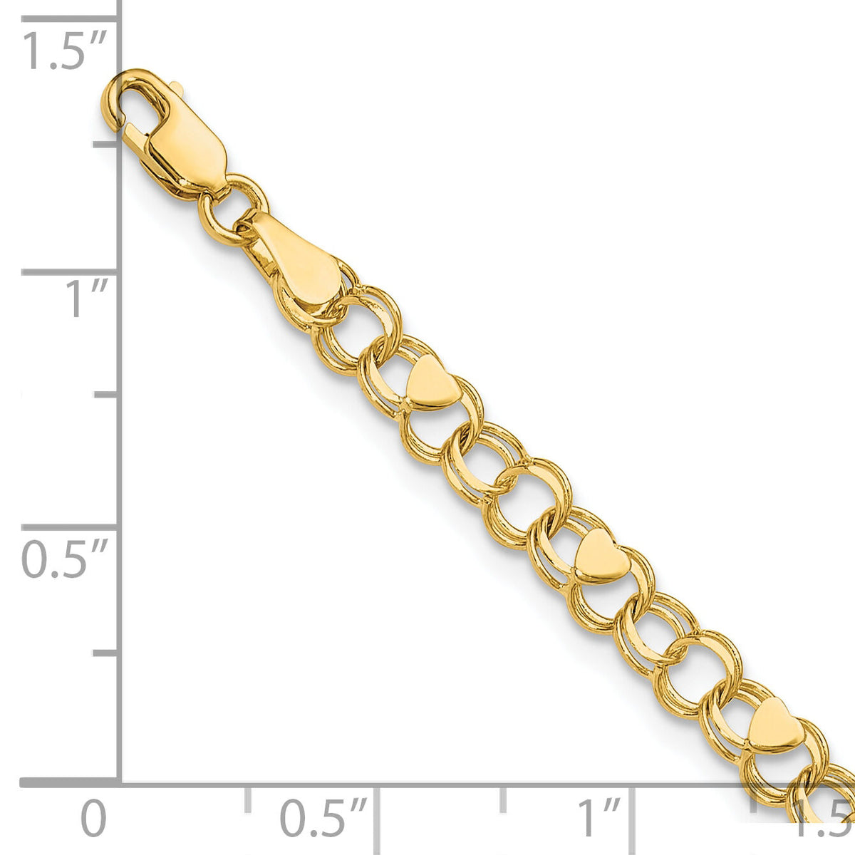 14k Double Link with Hearts Charm Bracelet-DO499-8