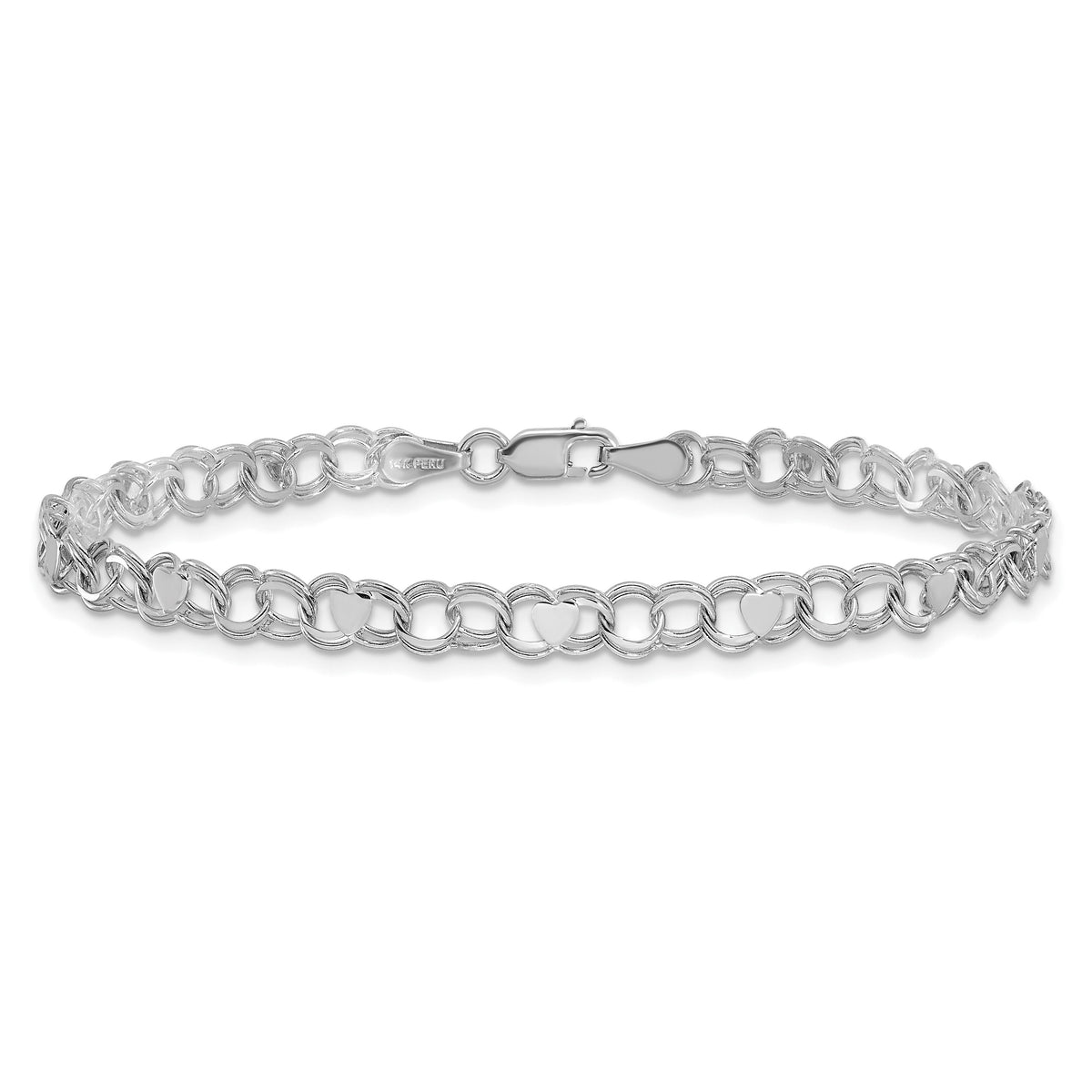 14k White Gold Double Link Heart Charm Bracelet-DO499W-7