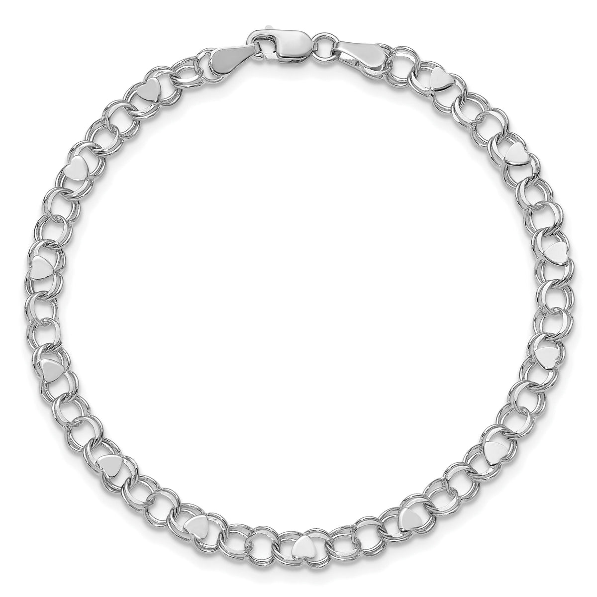 14k White Gold Double Link Heart Charm Bracelet-DO499W-7