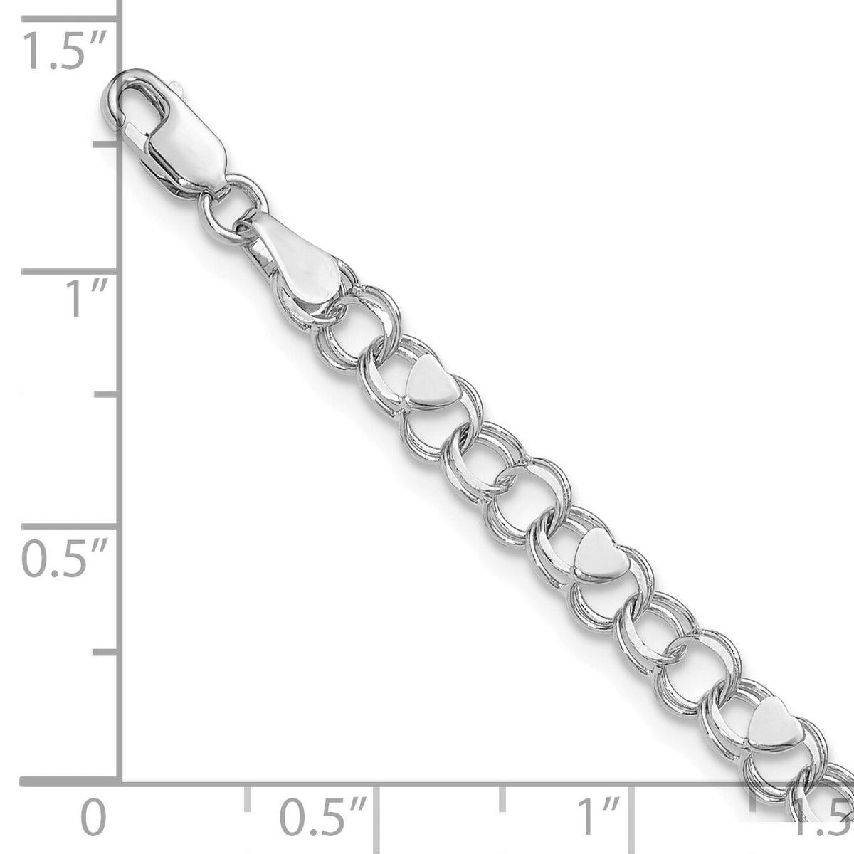 14k White Gold Double Link Heart Charm Bracelet-DO499W-7