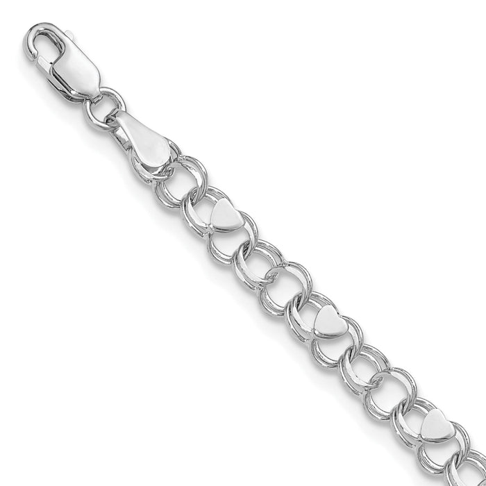14k White Gold Double Link Heart Charm Bracelet-DO499W-7