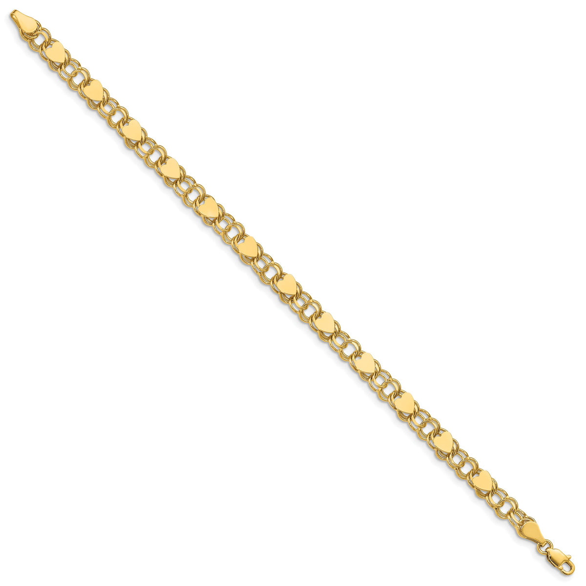14k Double Link with Hearts Charm Bracelet-DO500-7