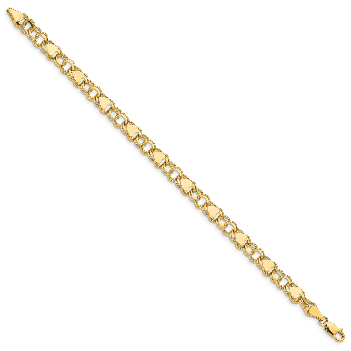 14k Double Link with Hearts Charm Bracelet-DO501-7
