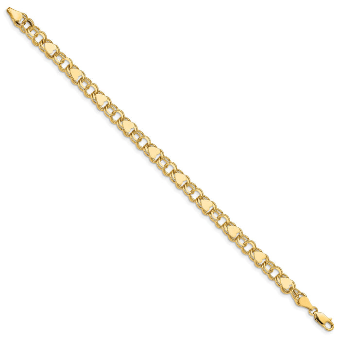 14k Double Link with Hearts Charm Bracelet-DO501-7