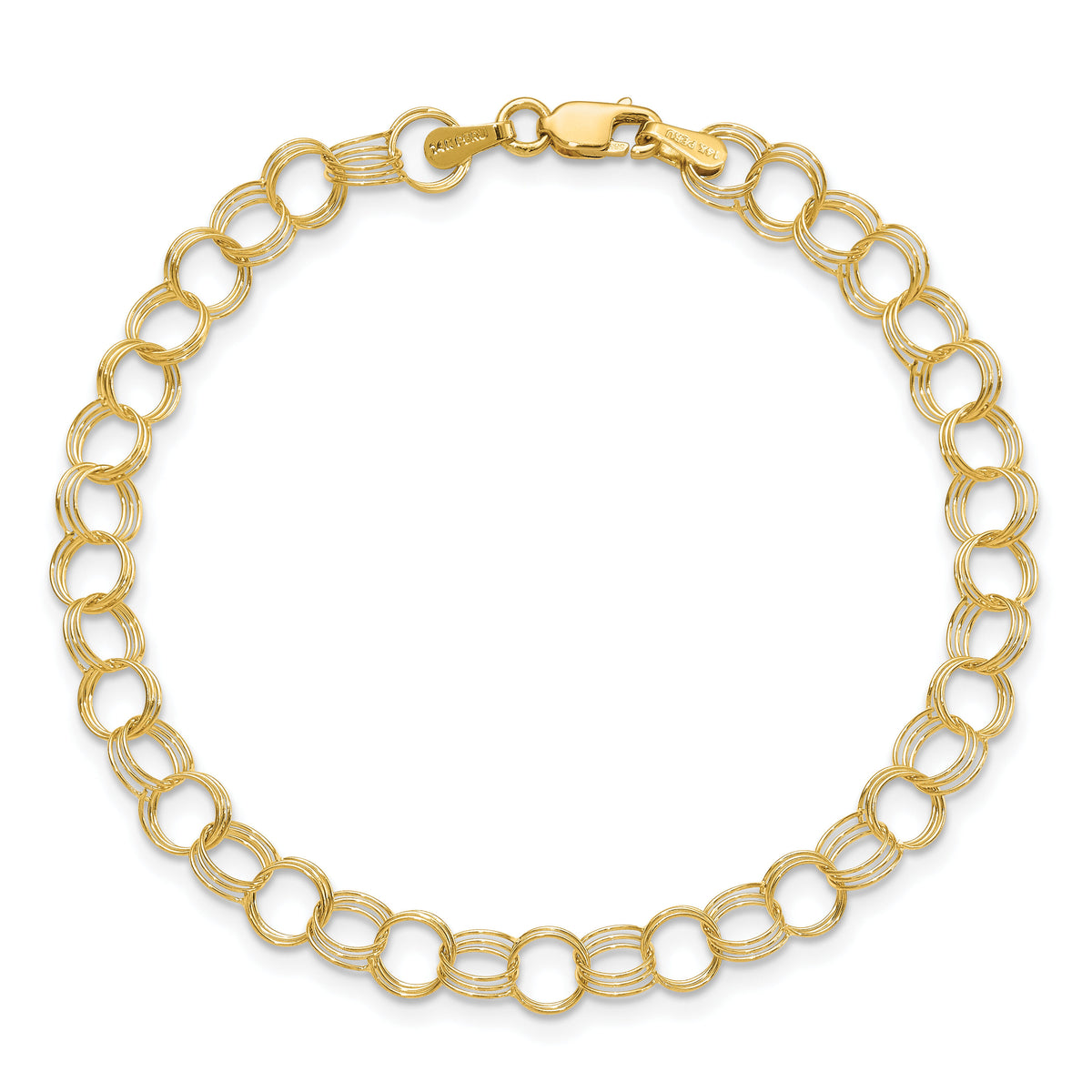 14k Solid Triple Link Charm Bracelet-DO530-7